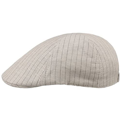 Lipodo Classic Stripes Leinen Flatcap Schirmmütze Schiebermütze Leinencap Baumwollcap Sommercap Herren - mit Schirm, Schirm Frühling-Sommer - M (57-58 cm) beige-meliert von Lipodo