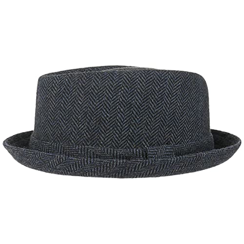 Lipodo Diamond Crown Herringbone Wollhut Pork Pie Fedora mit Innenfutter Stoffhut Damen Herren Sommer Winter schwarz-blau L (58-59 cm) von Lipodo