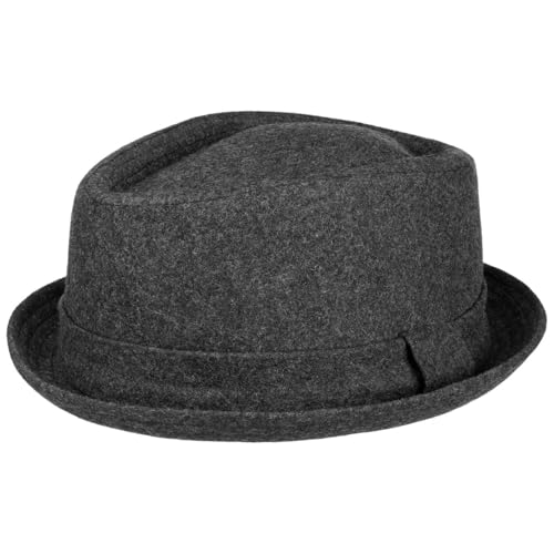 Lipodo Diamond Crown Pork Pie Filzhut Wollhut Fedora Damen Herren Herbst Winter mit Innenfutter dunkelgrau M (56-57 cm) von Lipodo