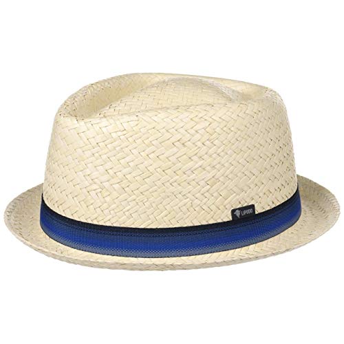 Lipodo Diamond Crown Strohhut Damen/Herren - Porkpie Made in Italy - Strandhut mit Ripsband - Pork Pie Frühjahr/Sommer Natur L (58-59 cm) von Lipodo