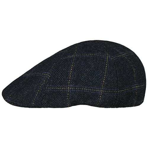 Lipodo Dilton Herringbone Flatcap - Sportive Schiebermütze - Wollmix Cap Herbst/Winter - Schirmlänge 5 cm Herren dunkelblau M (57-58 cm) von Lipodo