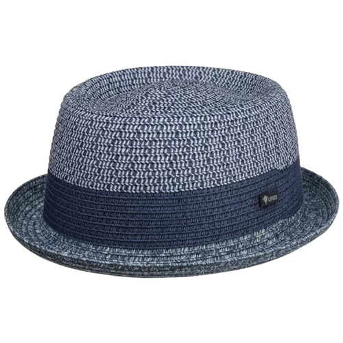 Lipodo Ennario Pork Pie Strohhut Klassischer Schnitt Made in Italy Herren Frühjahr Sommer blau XL (60-61 cm) von Lipodo