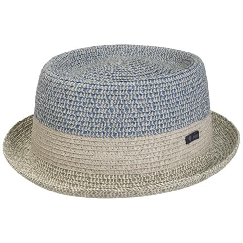 Lipodo Ennario Pork Pie Strohhut Klassischer Schnitt Made in Italy Herren Frühjahr Sommer blau-grau M (56-57 cm) von Lipodo