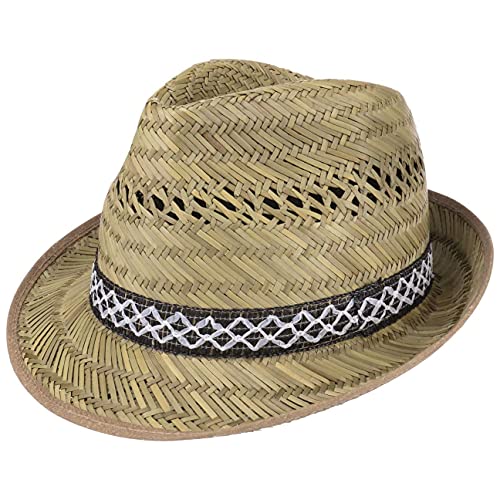 Lipodo Erntehelfer Sonnenhut Trilby-Look Hut leichtes Stroh Garnitur Damen Herren Made in Italy Frühling Sommer Natur 55 cm von Lipodo