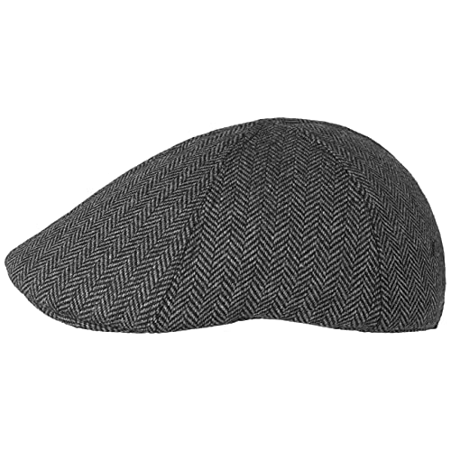 Lipodo Flatcap Herren - Schirmmütze im Herringbone-Design - Herrenmütze in verschiedenen Größen - Hinterseite mit Stretchband - Mütze mit Futter schwarz-grau L (59-60 cm) von Lipodo