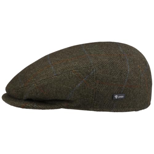 Lipodo Flatcap Karomuster Gefütterte Schiebermütze mit Wolle Made in Italy Herren Herbst/Winter Oliv 60 cm von Lipodo