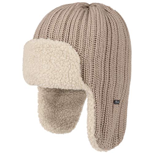 Lipodo Fliegermütze Damen/Herren - Gefütterte Lapplandmütze - One Size 55-59 cm - Strickmütze mit Wolle - Wollmütze mit Ohrenklappen - Mütze Herbst/Winter - Wintermütze beige One Size von Lipodo