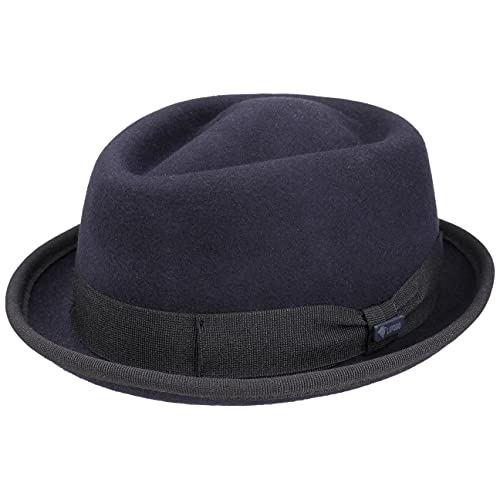 Lipodo Gratus Pork Pie Filzhut Damen/Herren - Hut aus Wollfilz - Made in Italy - Porkpie mit Ripsband - Wollhut - Fedora Sommer/Winter dunkelblau L (58-59 cm) von Lipodo