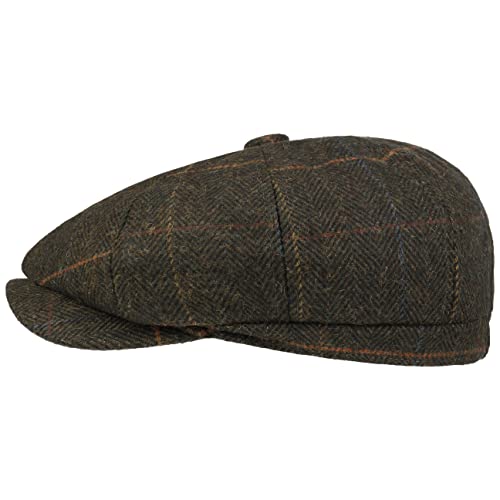 Lipodo Herringbone Check Ballonmütze Schirmmütze Karocap Herren - mit Schirm, Futter, Futter Herbst-Winter - L (59-60 cm) dunkeloliv von Lipodo