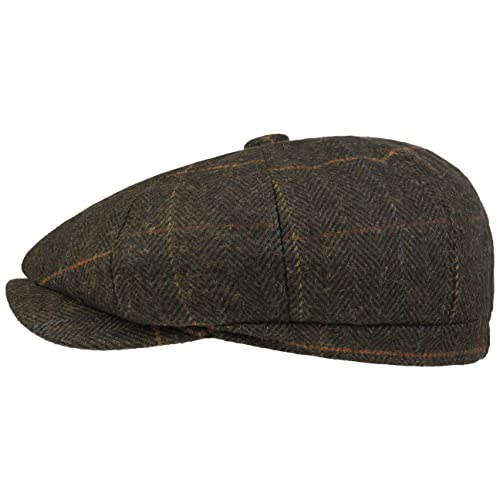 Lipodo Herringbone Check Ballonmütze Schirmmütze Karocap Herren - mit Schirm, Futter, Futter Herbst-Winter - S (55-56 cm) dunkeloliv von Lipodo