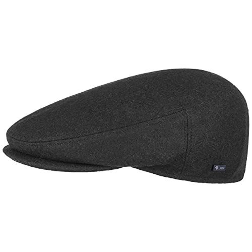 Lipodo Inglese Classic Flatcap Damen/Herren - Flat Cap Made in Italy - Unifarbene Wintercap mit Wolle - Schirmmütze Herbst/Winter - Schiebermütze schwarz 55 cm von Lipodo