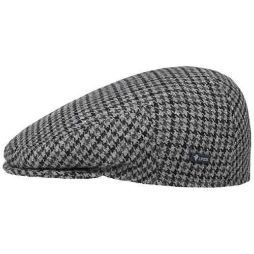 Lipodo Inglese Classic Herringbone Flatcap mit Futter Damen Herren Kinder Made in Italy Wollcap Herbst Winter Karomuster Schiebermütze grau-schwarz 61 cm von Lipodo