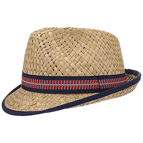 Lipodo Larino Strohtrilby Kinderhut - Hut aus 100% Stroh - Sonnenhut hergestellt in Italien - Trilby in 49-55 cm - Strandhut mit farbigem Ripsband und Einfass Natur 51 cm von Lipodo