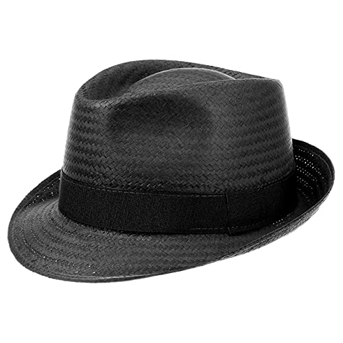 Lipodo Malaga Strohtrilby Damen/Herren und Kinder - Made in Italy - Strohhut - Sommerhut aus 100% Papierstroh schwarz XS (52-53 cm) von Lipodo
