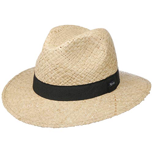 Lipodo Mantigo Traveller Raffiahut Damen/Herren - Made in Italy - Travellerhut aus 100% Raffiastroh - Strohtraveller mit einfarbigem Hutband - Unisex-Strohhut Frühling/Sommer Natur L (58-59 cm) von Lipodo