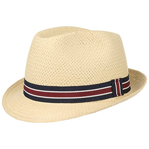 Lipodo Marlon Strohtrilby Kinderhut Kinder - Made in Italy - Kinderhut 100% Papierstroh - Luftiger Sommerhut mit Band im Streifenmuster - Sonnenhut Frühling/Sommer Natur 51 cm von Lipodo