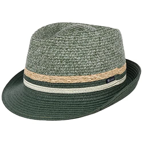 Lipodo Melanto Trilby Strohhut Klassische Form Streifenmuster Unisex Made in Italy Frühjahr Sommer Oliv-meliert S (54-55 cm) von Lipodo