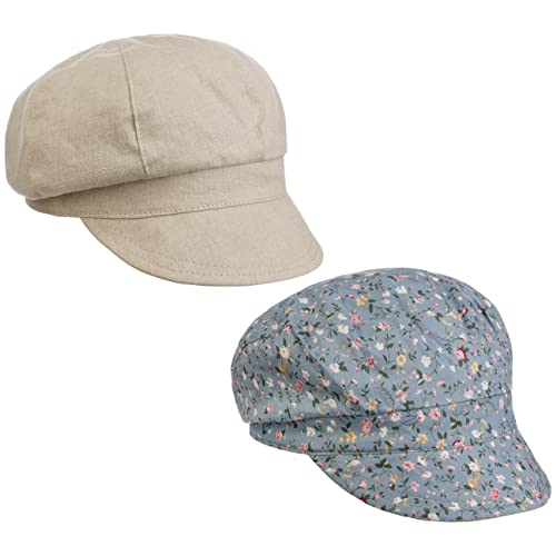 Lipodo Millefleurs Cap Wendemütze Damen Ballonmütze 100% Leinen 100% Baumwolle Stretchband Rückseite Frühjahr Sommer beige L (57-58 cm) von Lipodo