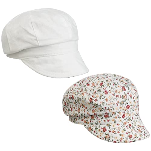 Lipodo Millefleurs Cap Wendemütze Damen Ballonmütze 100% Leinen 100% Baumwolle Stretchband Rückseite Frühjahr Sommer weiß M (55-56 cm) von Lipodo