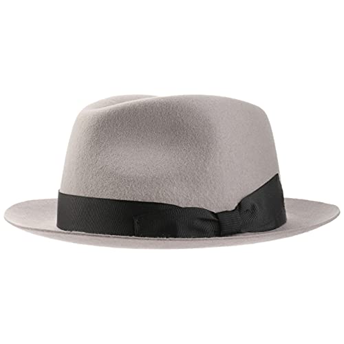 Lipodo Morten Filzhut Made in Italy Unifarbener Wollfilzhut mit Ripsband Herbst/Winter Fedora mit asymmetrischer Schleife Damen Herren hellgrau S (54-55 cm) von Lipodo