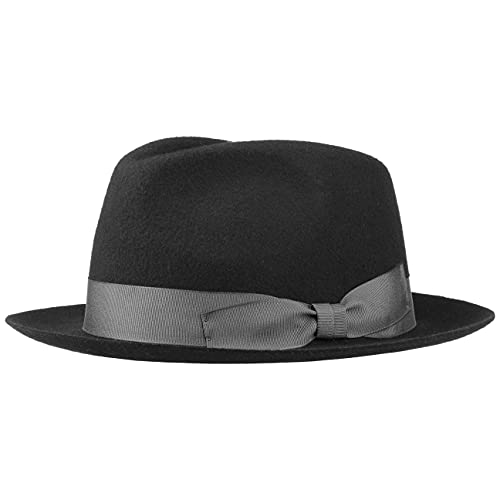 Lipodo Morten Filzhut Made in Italy Unifarbener Wollfilzhut mit Ripsband Herbst/Winter Fedora mit asymmetrischer Schleife Damen Herren schwarz M (56-57 cm) von Lipodo