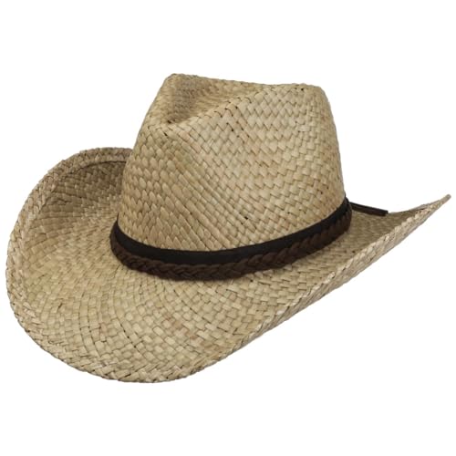 Lipodo Palmhurst Cowboy Strohhut Westernhut Sonnenhut Cowboyhut Sommerhut Damen/Herren - mit Ripsband Frühling-Sommer - M (56-57 cm) Natur von Lipodo