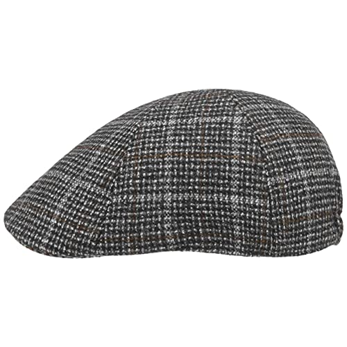 Lipodo Pentos Flatcap Herren – Cap gefüttert - Schirmmütze aus Kunstfasergewebe - Schiebermütze mit Stretchfutterband - kariert - Schirmlänge 5 cm - Kappe Herbst/Winter schwarz S (55-56 cm) von Lipodo