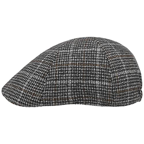 Lipodo Pentos Flatcap Herren - Cap gefüttert - Schirmmütze aus Kunstfasergewebe - Schiebermütze mit Stretchfutterband - kariert - Schirmlänge 5 cm - Kappe Herbst/Winter schwarz S (55-56 cm) von Lipodo