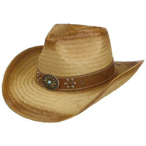 Lipodo Ratamosa Cowboy Strohhut Westernhut Sonnenhut Cowboyhut Sommerhut Damen/Herren - Frühling-Sommer - M (56-57 cm) Natur von Lipodo