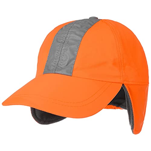 Lipodo Reflektierende Cap mit Ohrenklappen Damen/Herren - Wintercap Baseballcap Ohrenschutz Hinten geschlossen, Schirm, Futter Herbst-Winter - L (57-58 cm) Neonorange von Lipodo