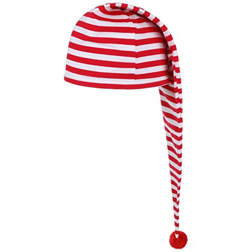 Lipodo Schlafmütze rot weiß gestreift (56 cm lang) - Damen und Herren - Nachthaube aus Baumwolle - Bommelmütze One Size (53-60 cm) - Nachtmütze mit Bommel - Zipfelmütze zum Schlafen für die Nacht von Lipodo