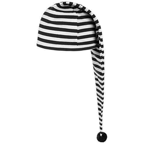 Lipodo Schlafmütze schwarz weiß gestreift (56 cm lang) - Damen und Herren - Nachthaube aus Baumwolle - Bommelmütze One Size (53-60 cm) - Nachtmütze mit Bommel - Zipfelmütze zum Schlafen für die Nacht von Lipodo