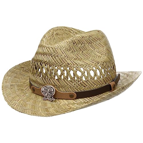 Lipodo Sheridan Kinder Cowboy Strohhut - Luftiger Strandhut für Kinder - Bequemer Westernhut aus Stroh - Naturfarbener Kinderhut Frühjahr/Sommmer Natur 50 cm von Lipodo