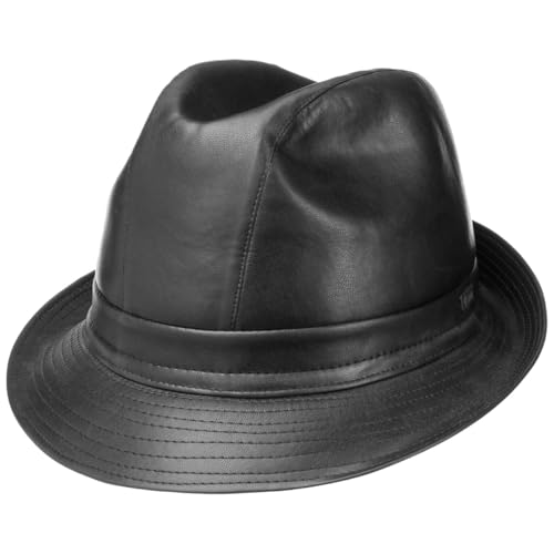 Lipodo Skailederhut Trilby Stoffhut im Lederlook Krempenbreite ca. 5 cm Herren Ganzjährig Made in Italy schwarz 54 cm von Lipodo