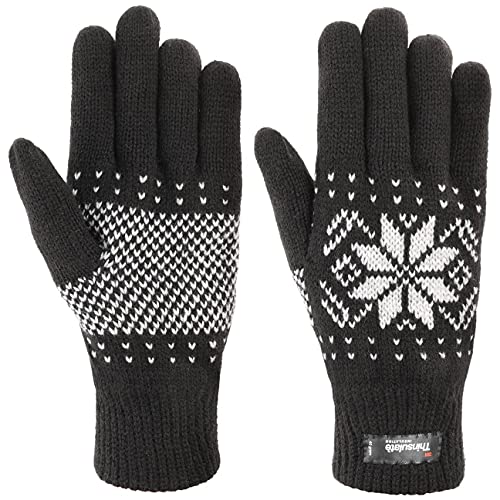 Lipodo Snowflake Thinsulate Handschuhe Fingerhandschuhe Strickhandschuhe mit Fleecefutter Damen/Herren - Futter Herbst-Winter - M schwarz von Lipodo