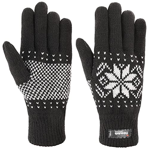 Lipodo Snowflake Thinsulate Handschuhe Damen/Herren - Strickhandschuhe gefüttert - Mit weichem Fleecefutter - Schneeflocken-Muster - Herbst/Winter schwarz M von Lipodo