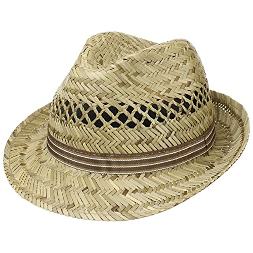 Lipodo Striped Ribbon Trilby Strohhut Damen/Herren - Hut aus 100% Stroh - Made in Italy -Sonnenhut hergestellt in Italien - Sommerhut in S-XL - gestreiftes Ripsband Natur M (56-57 cm) von Lipodo