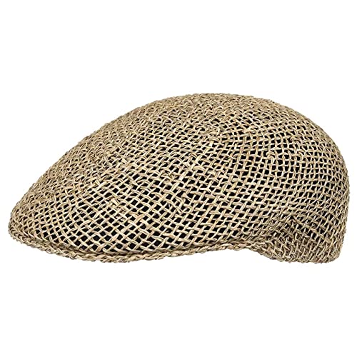 Lipodo Strohflatcap Damen Herren Sommercap 100% Stroh Flat Cap Made in Italy Stretchband 55-61 cm Frühjahr Sommer Natur 61 cm von Lipodo