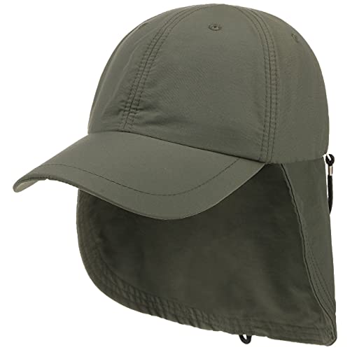 Lipodo Supplex Cap mit Nackenschutz Damen/Herren - Wasserabweisend - Aus Nylon - Mit UV-Schutz 40+ - Gummizug hinten - Abnehmbarer Nackenschutz - Sommercap Frühjahr/Sommer Oliv L (57-58 cm) von Lipodo