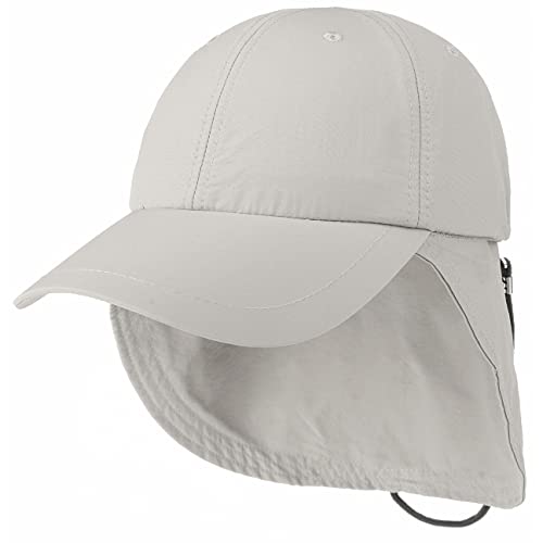 Lipodo Supplex Cap mit Nackenschutz Damen Herren Wasserabweisend Nylon UV-Schutz 40+ Gummizug Abnehmbarer Nackenschutz Frühjahr Sommer hellgrau XL (59-60 cm) von Lipodo