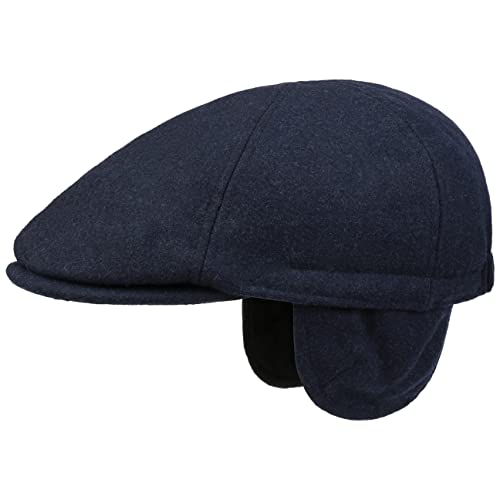 Lipodo Thinsulate Herren Flatcap - Schiebermütze mit Ohrenklappen - Wollfilz-Schirmmütze mit Stretchband - Herbst/Winter dunkelblau S (55-56 cm) von Lipodo