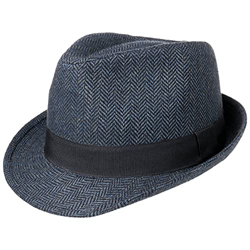 Lipodo Trilby Hut Herringbone Damen/Herren - Stoffhut Classic mit Ripsband und Fischgrat-Muster - Trilbyhut Sommer/Winter - Fedora schwarz-blau L (59-60 cm) von Lipodo