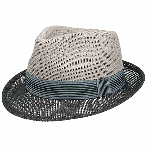 Lipodo Twotone Trilby Strohhut Damen Herren Sonnenhut Hut aus Stroh (Papierstroh) Frühjahr Sommer Strandhut schwarz-grau S (54-55 cm) von Lipodo