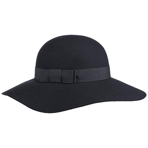 Lipodo Uni Damen Schlapphut One Size (ca. 55-57 cm) - Made in Italy - Aus 100% Wolle - Knautschbar - Gefilzt - Mit breiter Krempe (ca. 10 cm) - Unifarben - Damenhut Herbst/Winter dunkelblau One Size von Lipodo