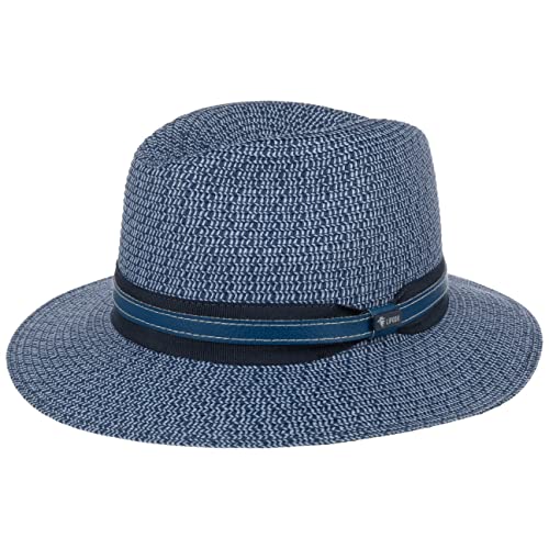 Lipodo Valisto Traveller Strohhut - Italienischer Chic - Sommerhut mit gestreifter Garnitur - Made in Italy - Unisex Frühjahr/Sommer blau-grau XL (60-61 cm) von Lipodo