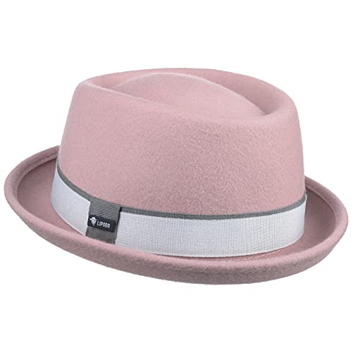 Lipodo Vantamo Pork Pie Wollhut Damen - Aus 100% Wolle - Handmade in Italy - Mehrfarbiges Ripsband - Rosa, hellblau, pink - Mit Markenschriftzug - Damenhut - Herbst/Winter rosa M (56-57 cm) von Lipodo