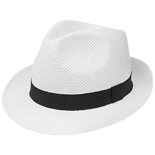 Lipodo White City Trilby Damen/Herren - Hut aus 100% Papierstroh - Sonnenhut in S, M, L, XL - Made in Italy - Strohhut in Weiß mit Ripsband - Frühjahr/Sommer weiß XL (60-61 cm) von Lipodo