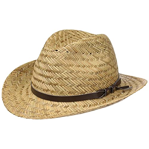 Lipodo Wyoming Kinder Cowboy Strohhut Kinder - Made in Italy - Kinderhut aus Stroh - Sommerhut mit Flechtmuster - Cowboyhut mit Garniturband - Frühjahr/Sommer Natur 54 cm von Lipodo