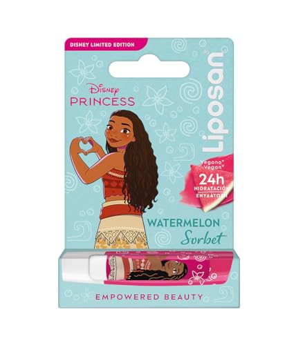 LIPOSAN Watermelon Sorbet Limited Edition Disney Prinzessin Vaiana (1x 4,8 g), Kinder Lippenbalsam mit 24h Feuchtigkeit, Wassermelonen-Farbbalsam für weiche und schöne Lippen von Liposan