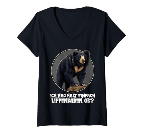 Damen Lippenbären Lippenbär T-Shirt mit V-Ausschnitt Damen Lippenbären Lippenbär T-Shirt mit V-Ausschnitt von Lippenbären Lippenbär Tier Shop